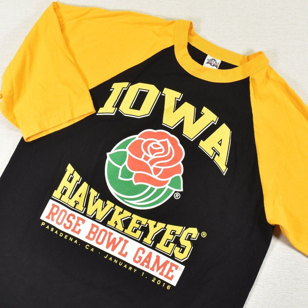 Iowa Hawkeyes 2016 Rose Bowl Game Raglan Baseball T-Shirt Black Yellow Mens L